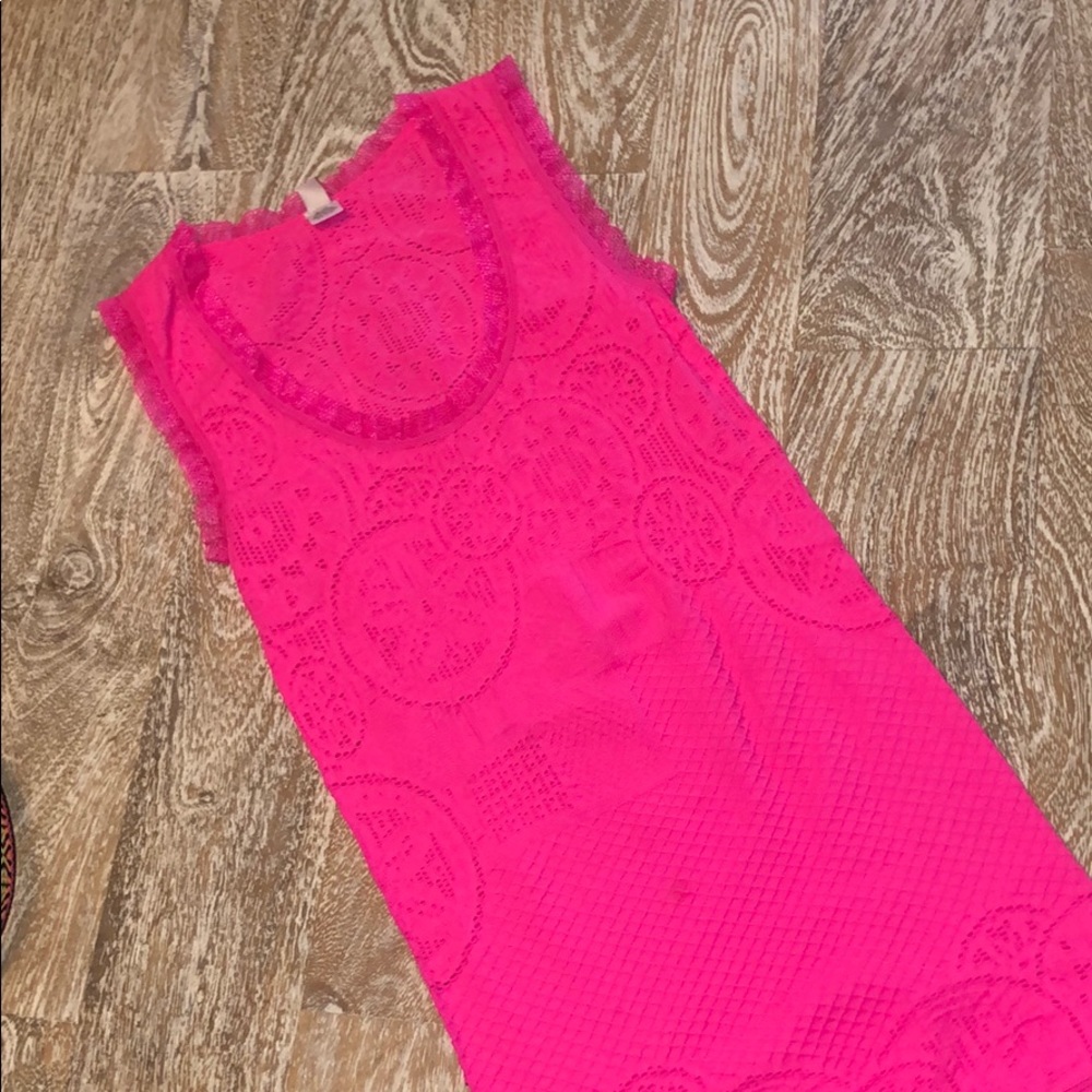 Neon pink nylon spandex tank top hearts small